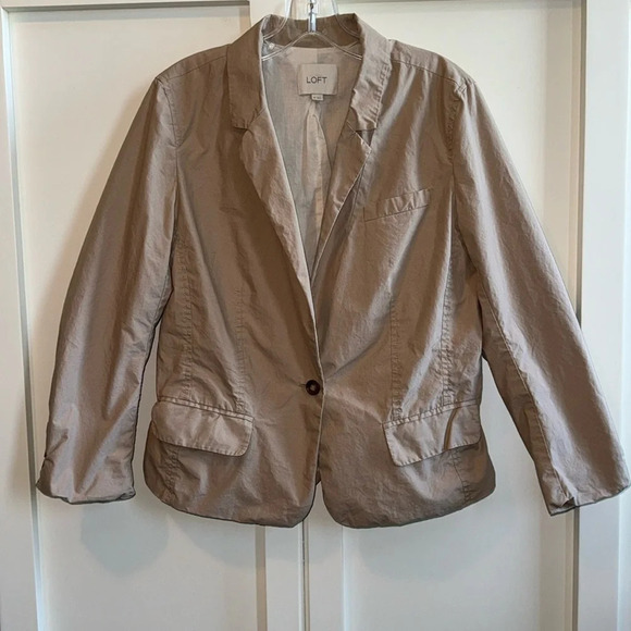 LOFT‎ fitted cotton blazer with ruffle - Picture 1 of 10